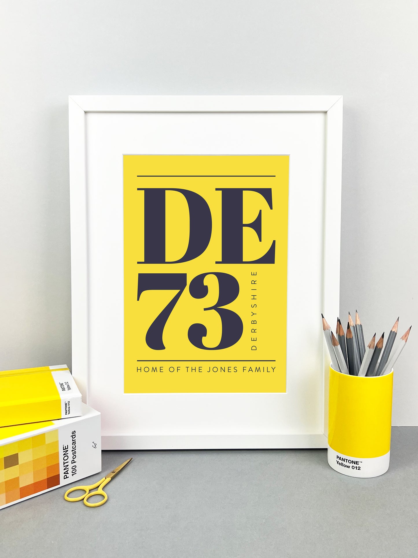 Personalised Postcode Print Yellow & Grey