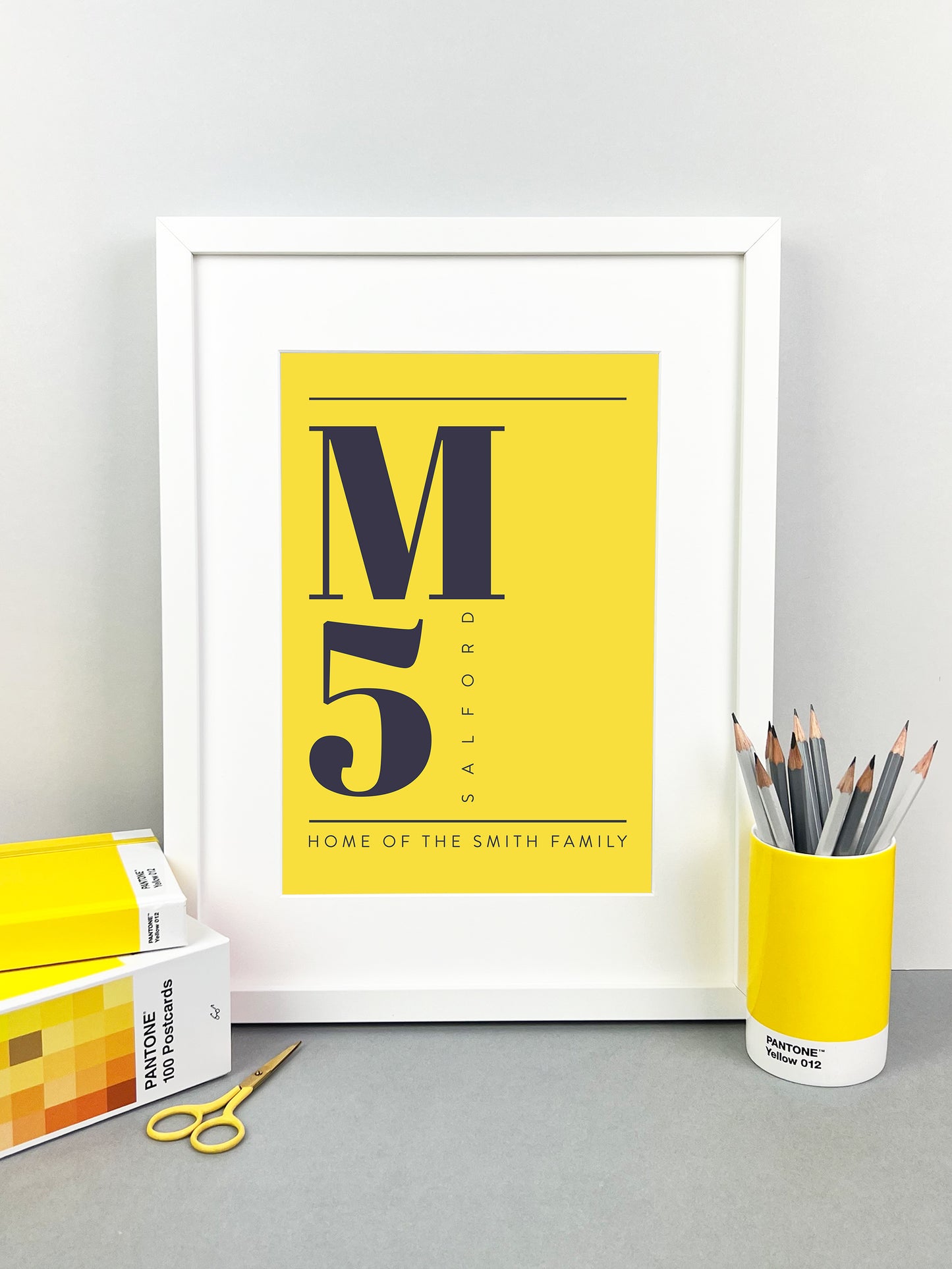 Personalised Postcode Print Yellow & Grey