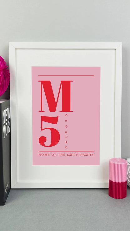 Personalised Postcode Print Dark Green & Pink